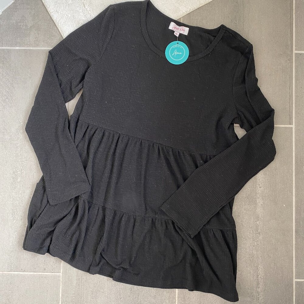 NWT Black Long Sleeve Ruffle Tier Top